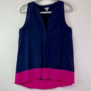 Hatley Silk Tank Top Navy Bright Pink Small Color Block Sleeveless Blouse Career